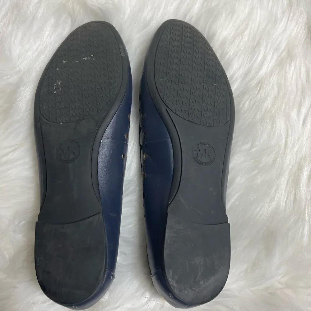 Michael Kors leather Navy blue laser cut slip on flats round toe size 7